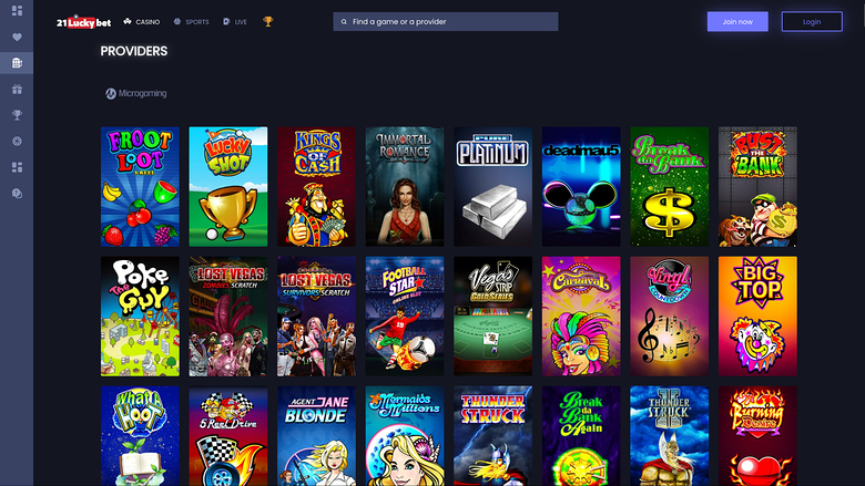 21LuckyBet Casino Desktop Game Developers