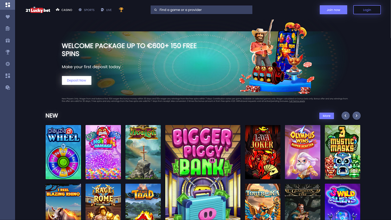 21LuckyBet Casino Desktop Homepage