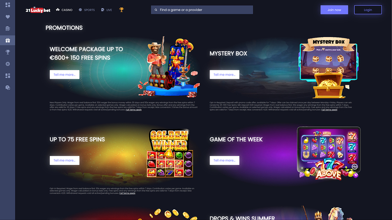 21LuckyBet Casino Desktop Promotions