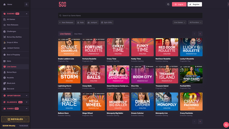 500 Casino Desktop Live Dealer