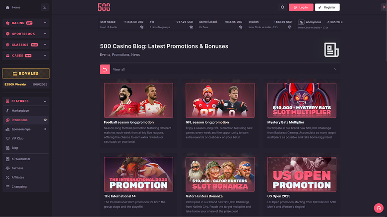500 Casino Desktop Promotions