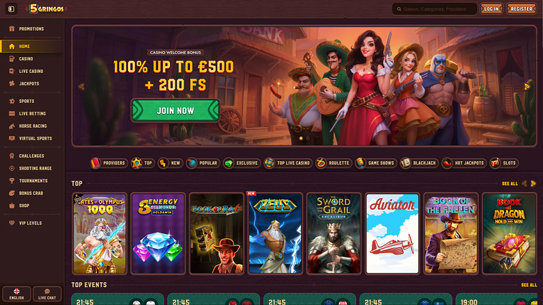 5Gringos Casino Desktop Homepage