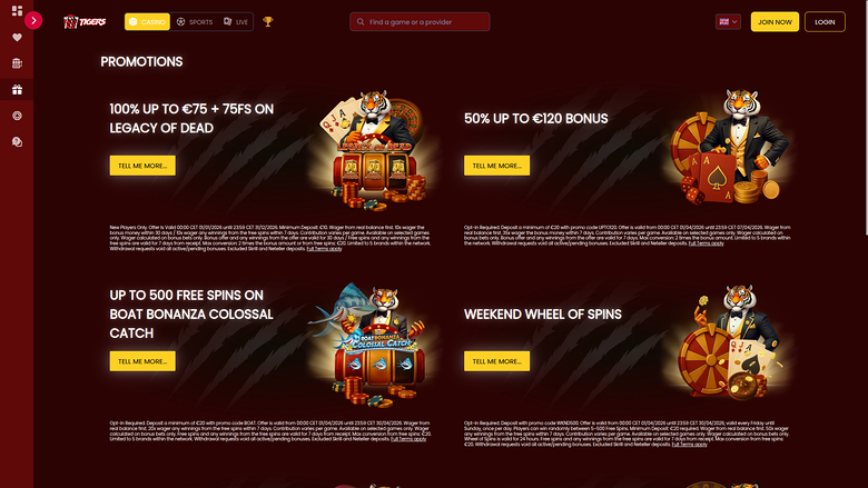 777Tigers Casino Desktop Promotions