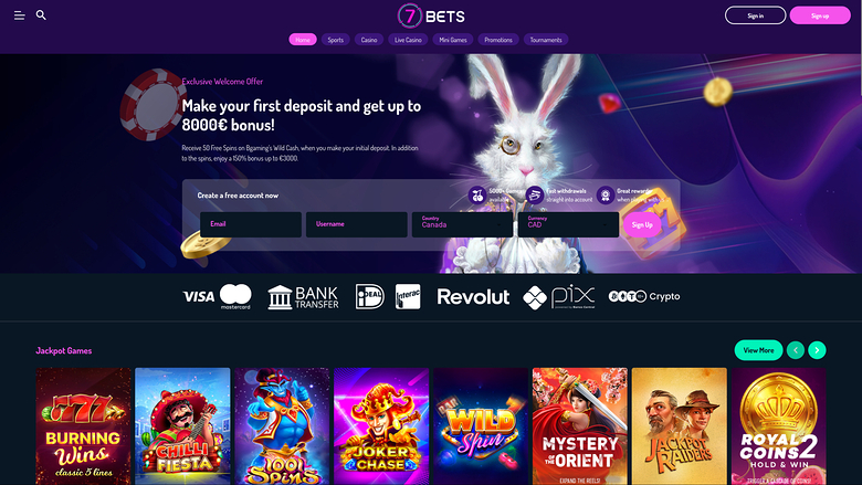 7Bets Casino Desktop Homepage