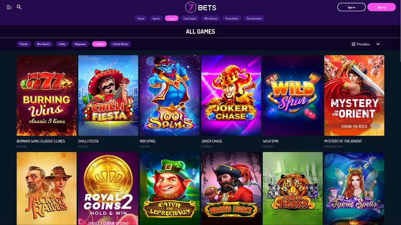 7Bets Casino Desktop Jackpot