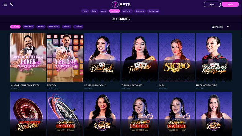 7Bets Casino Desktop Live Dealer
