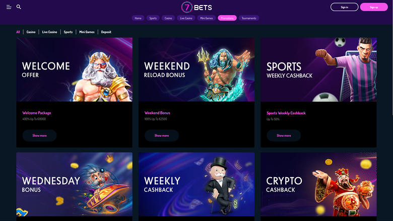 7Bets Casino Desktop Promotions