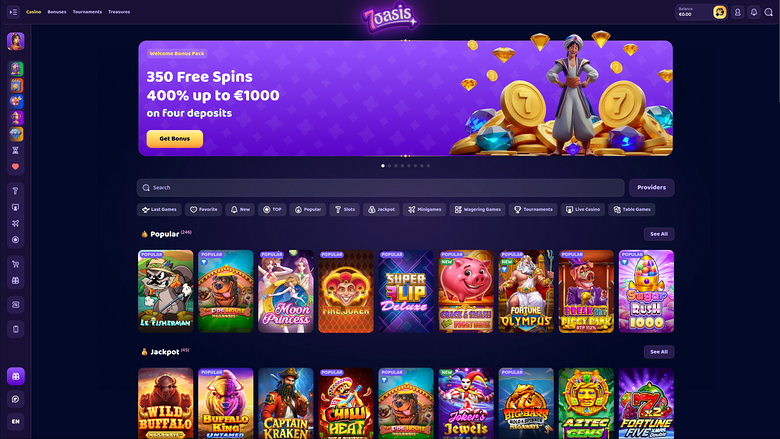 7Oasis Casino Desktop Homepage