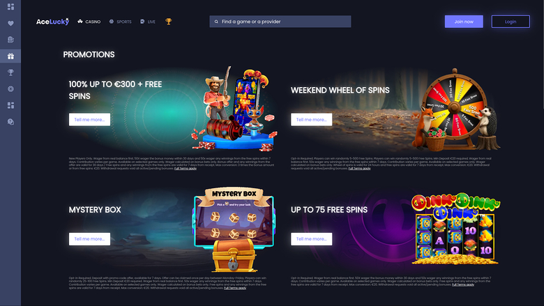 Ace Lucky Casino Desktop Promotions