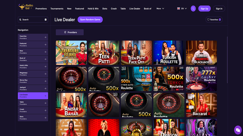 Live Dealer screenshot of Aladdins Gold Casino for Desktop