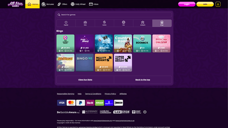 All Star Games Casino Desktop Bingo