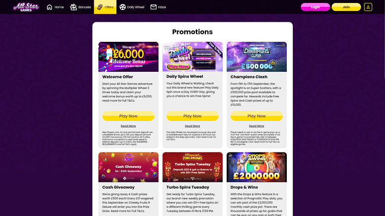 All Star Games Casino Desktop Promotions