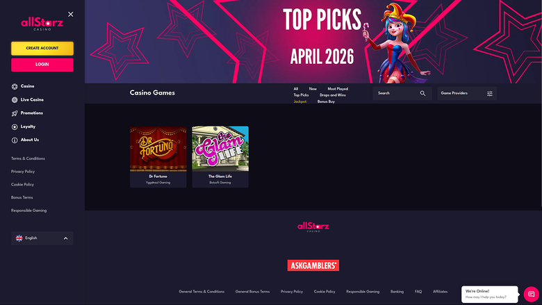 AllStarz Casino Desktop Jackpot