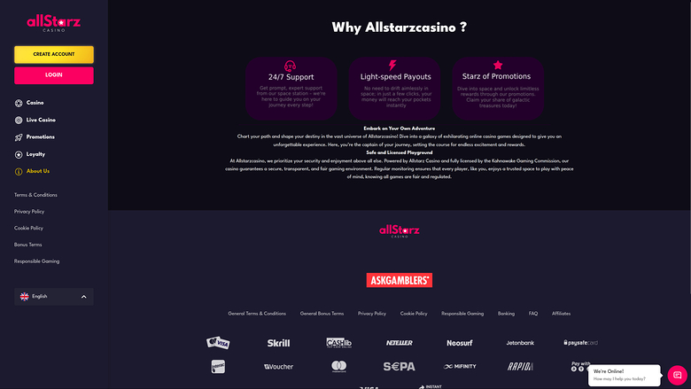 AllStarz Casino Desktop About Us Section