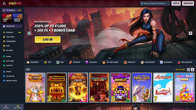 AllySpin Casino Desktop Homepage
