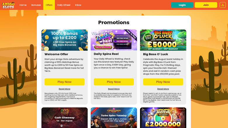 Amigo Slots Casino Promotions Desktop
