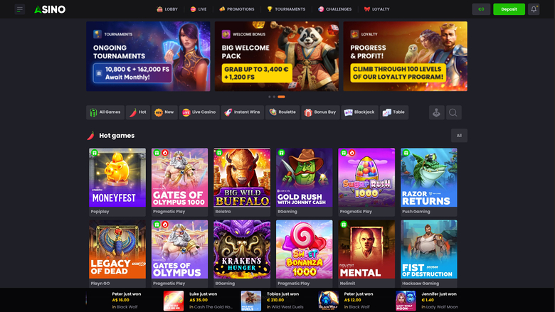 Asino Casino Desktop Homepage