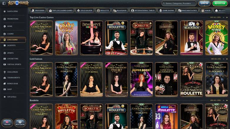 Live page screenshot of AstroMania Casino