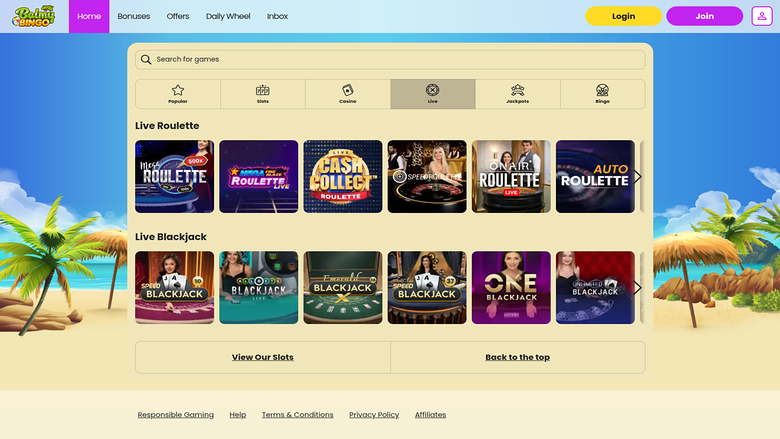 Balmy Bingo Desktop Live Dealer