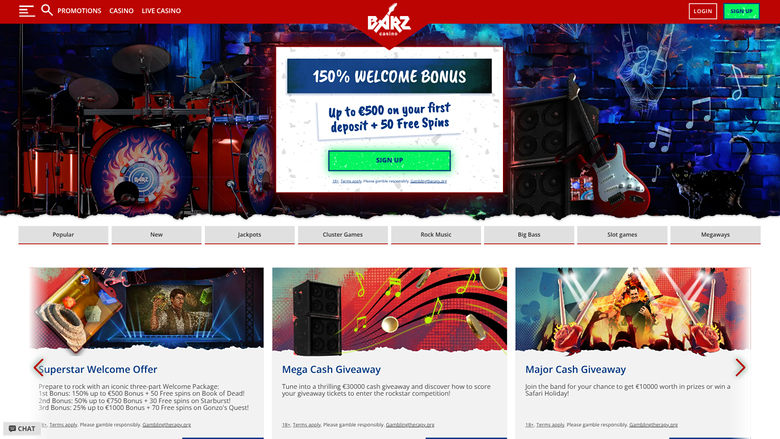 Barz Casino Desktop Homepage