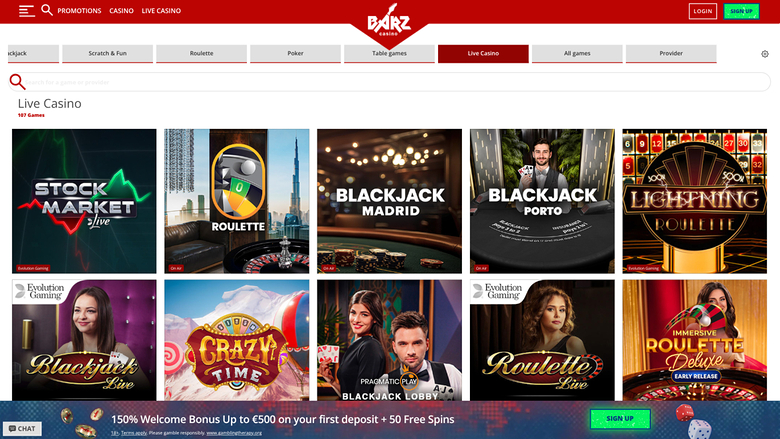 Barz Casino Desktop Live Dealer