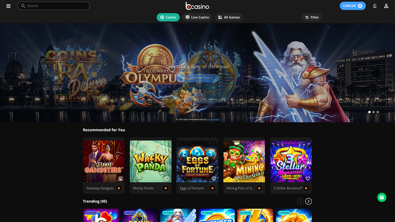 bCasino Desktop Homepage