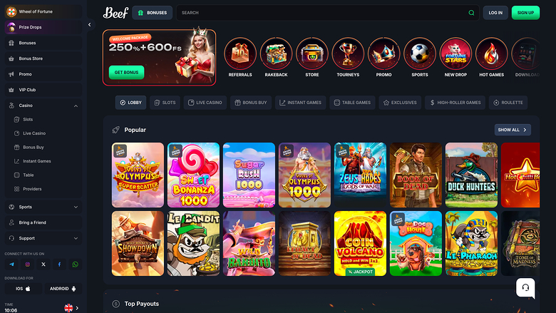 Beef Casino Homepage Desktop