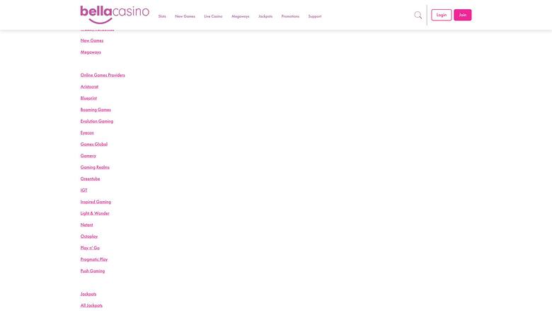 Bella Casino game developers page
