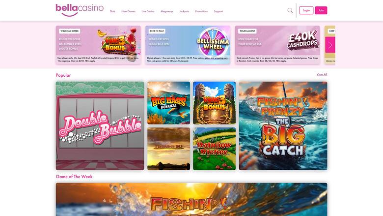 Bella Casino homepage