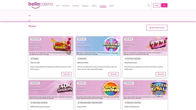 Bella Casino promotions page