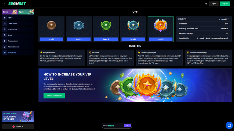 Beonbet Casino Desktop VIP Program