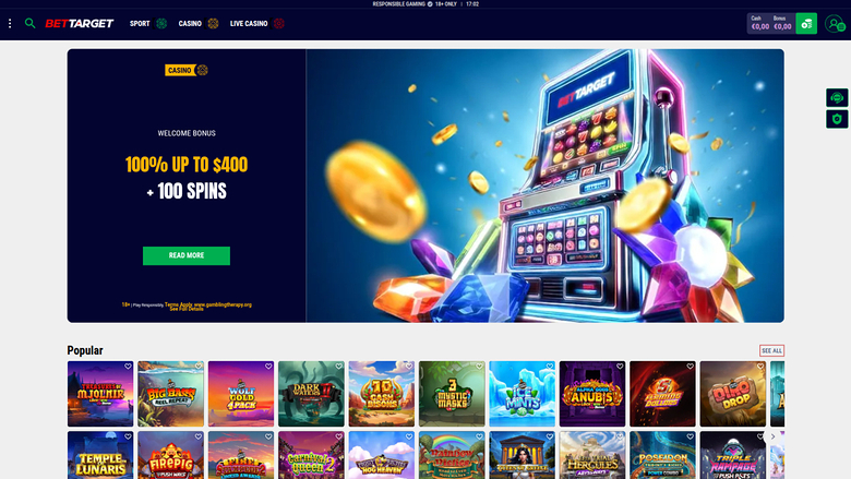 Bet Target Casino Desktop Homepage