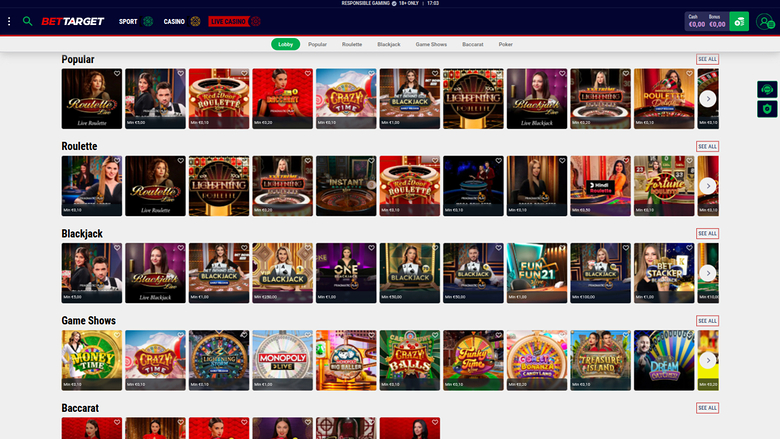 Bet Target Casino Live Dealer Desktop
