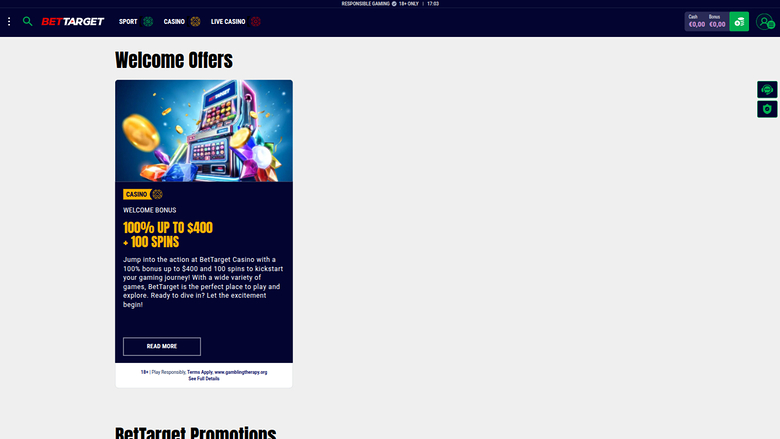 Bet Target Casino Desktop Promotions