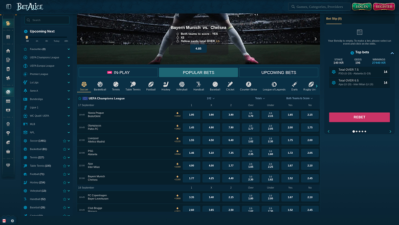 BetAlice Casino Desktop Sports