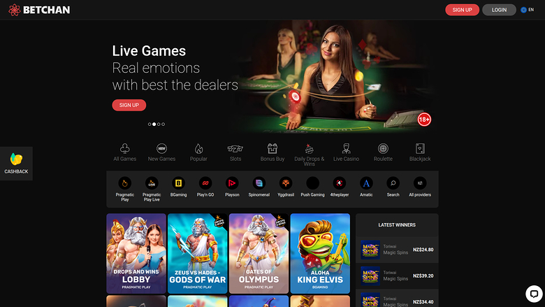 Betchan Casino Desktop Homepage