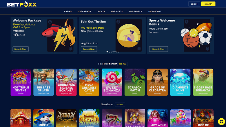 BetFoxxx Casino Desktop Homepage