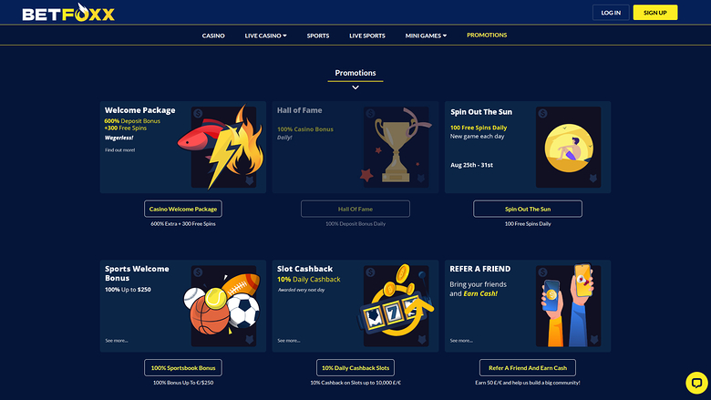 BetFoxxx Casino Desktop Promotions