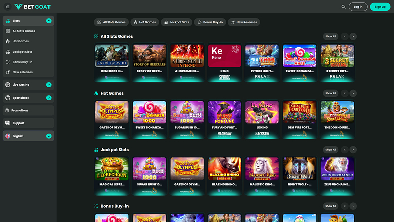 BetGoat Casino Games Desktop