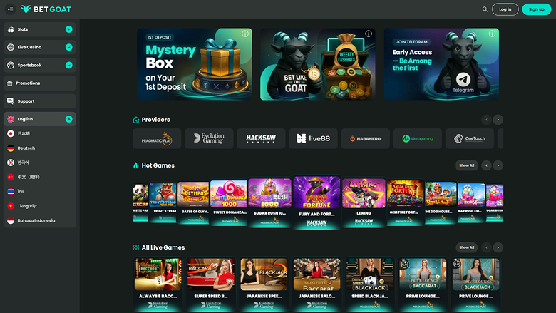 BetGoat Casino Homepage Desktop