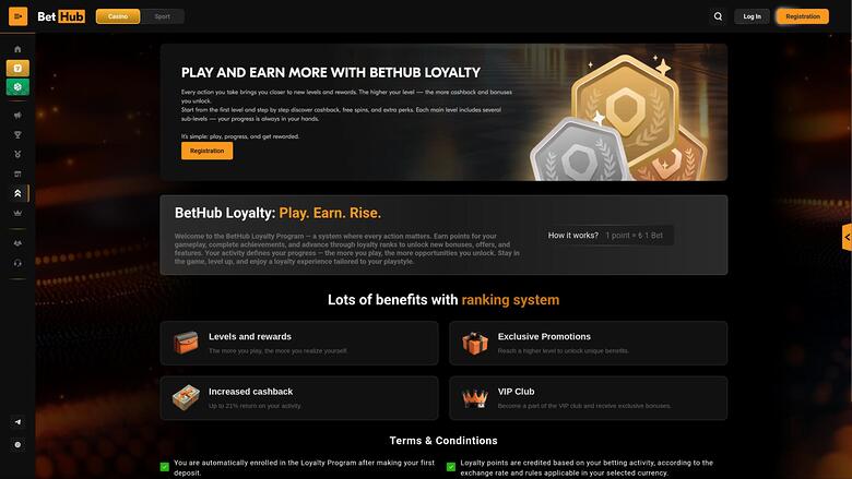 BetHub Casino VIP page