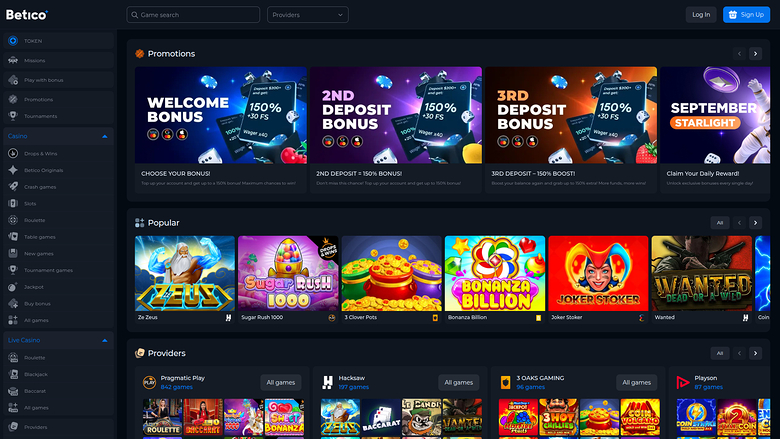 Betico Casino Desktop Homepage