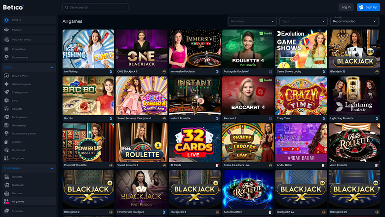 Betico Casino Desktop Live Dealer