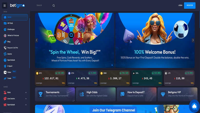 Homepage screenshot of Betigma Casino for Desktop