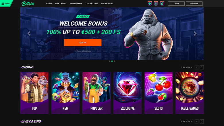 Betinia Casino Desktop Homepage