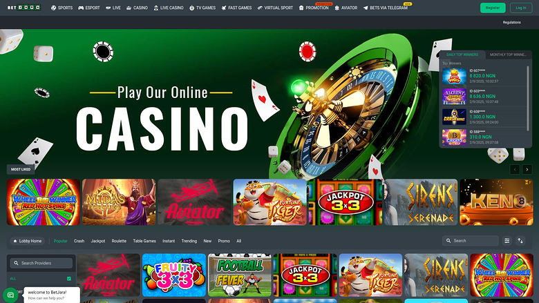 BetJara Casino Desktop Homepage