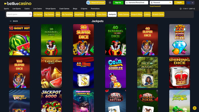 BetLive Casino Desktop Jackpot