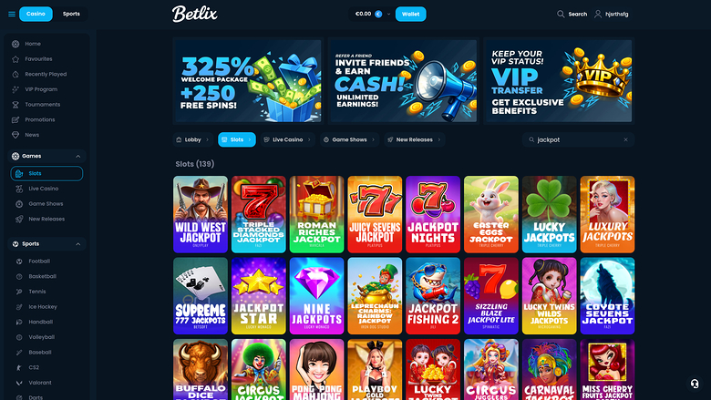 Betlix Casino Desktop Jackpot