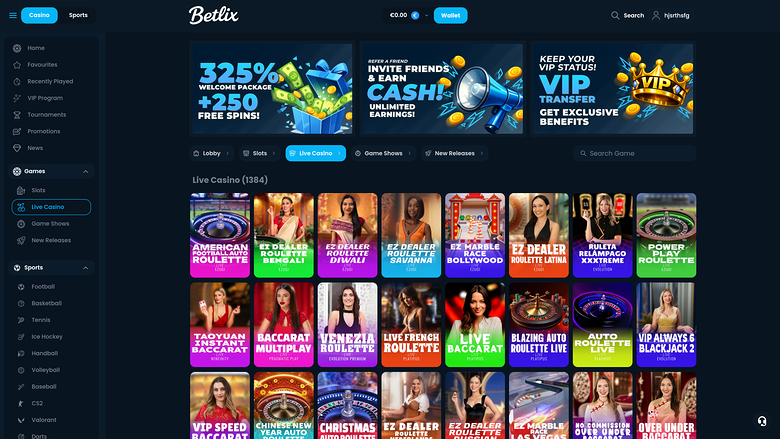 Betlix Casino Desktop Live Dealer