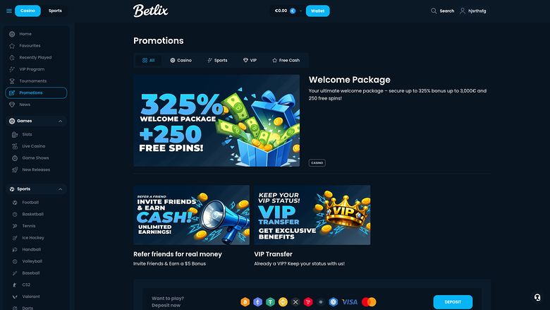 Betlix Casino Desktop Promotions
